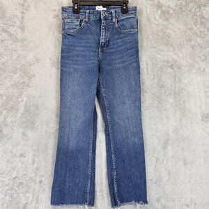 Zara Jeans Womens 4 Blue Straight Leg Raw Hem High Rise Denim Pants Zipper Fly